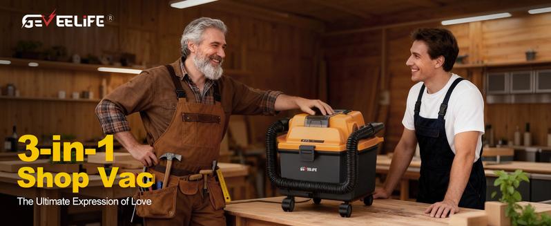 GEVEELIFE Cordless Shop Vac Wet and Dry 4.3 Gallon with 2 x 5.0Ah Batteries Fast Charger HEPA Filter Strap Wheels 3-in-1 Vacuum Cleaner for Garage Car Workshop