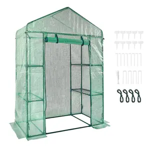 VEVOR Walk-in Green House,  4.6 x 2.4 x 6.7 ft, Greenhouse with Shelves, High Strength PE Cover with Doors, Windows and Steel Frame, Set Up in Minutes, for Planting and Storage