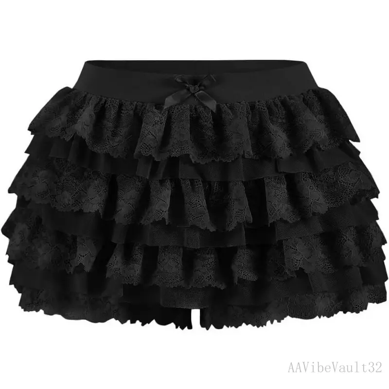 Women's Soft Lace Layers Elastic-Waist Cute Sexy Shorts, Lolita Ruffle Pettipants, AAVibeVault32