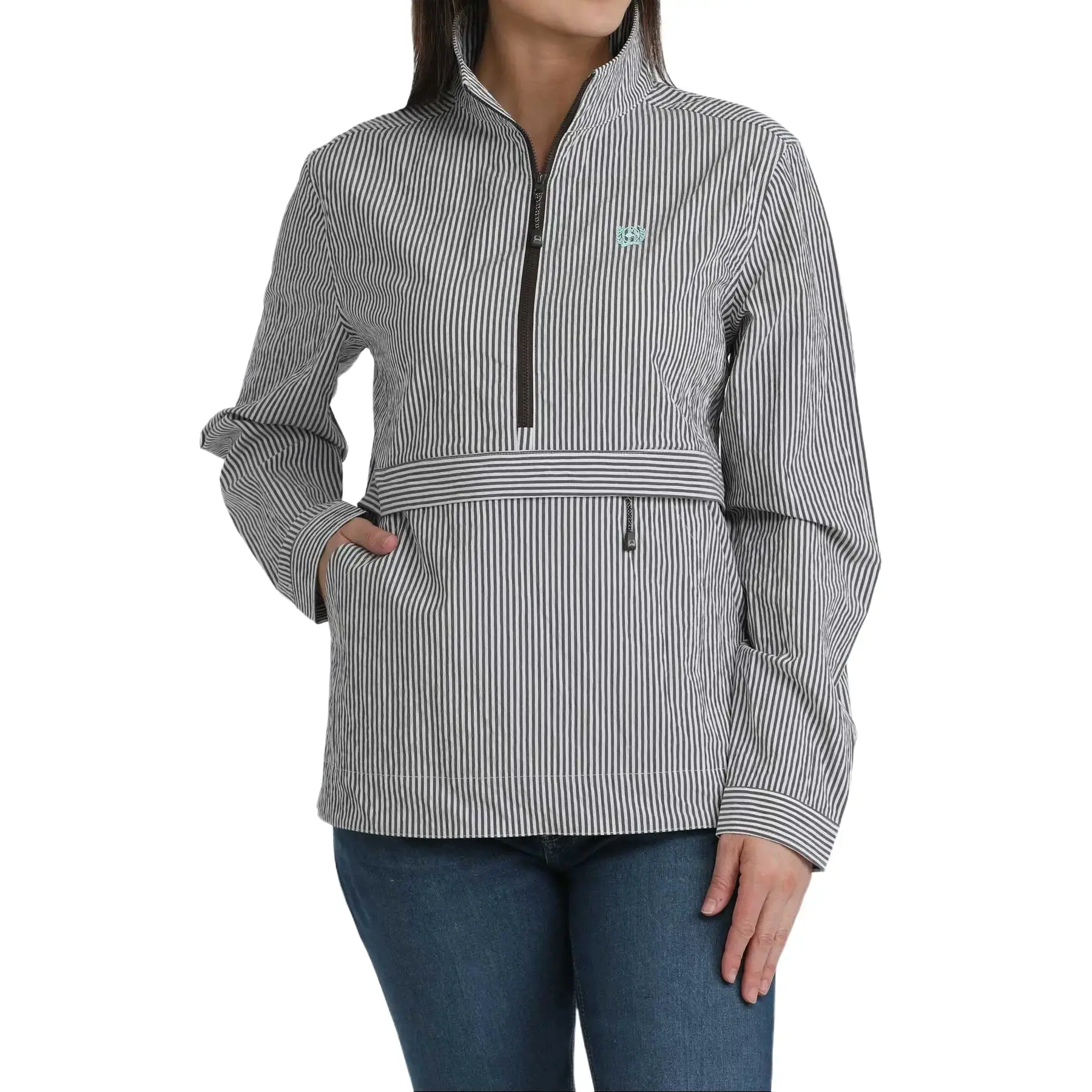 CINCH Women's Striped 1/2-Zip Pullover Windbreaker Jacket, Lightweight with a Relaxed Fit and Pockets, Tops, Fabric, Coats
