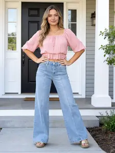 Women's Straight Leg Denim High Waist Baggy Casual Stretchy Loose Jeans