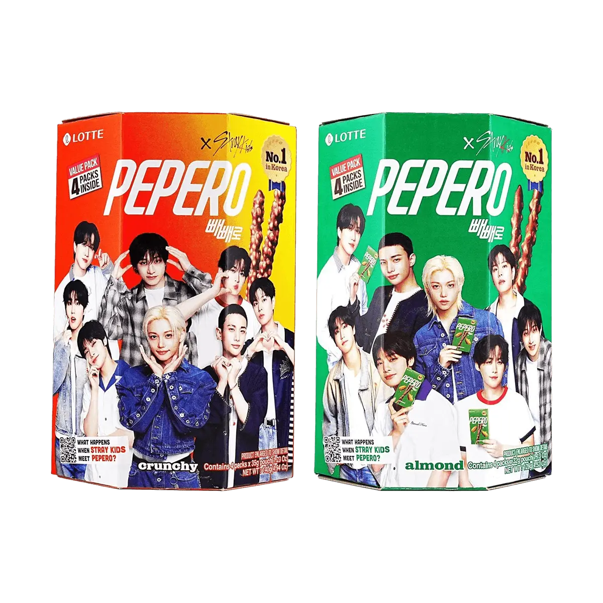 LOTTE Pepero Chocolate Cookie Sticks Almond & Crunchy Rice - 2 Boxes (268g) - Korean Snack Gift Set - Stray Kids Official Merchandise【Packaging May Vary】