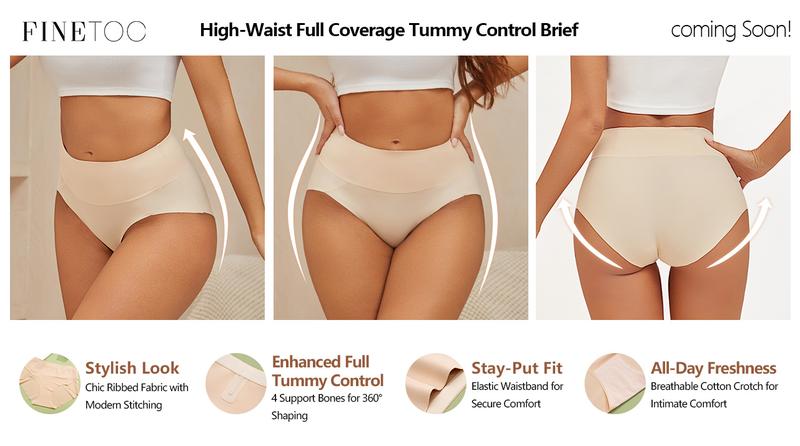 FINETOO Women's High Waist Seamless Underwear Plus Size Brief No Show Elastic Comfortable Panties 4 Pack S-XXXL Springtok  Tummy Control Soft Nylon Spandex Blend - Womenswear