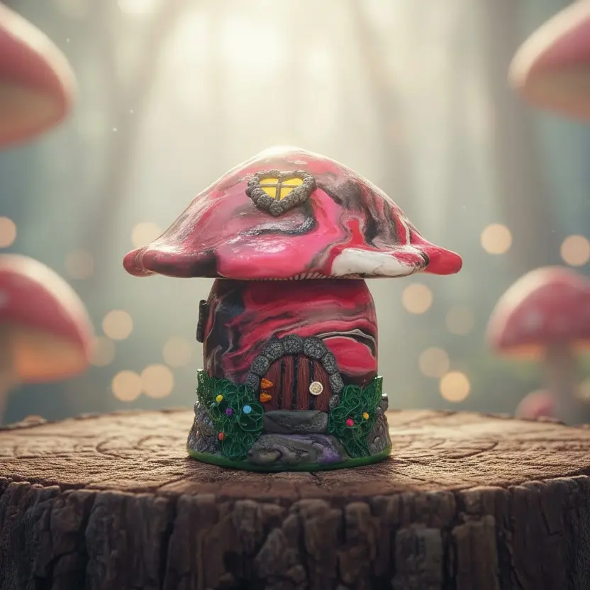 Hidden Treasure Mushroom House Handcrafted Polymer Clay Cottage with Secret Surprise in 5 oz Mason Jar Perfect for Collectors and Gift-Givers