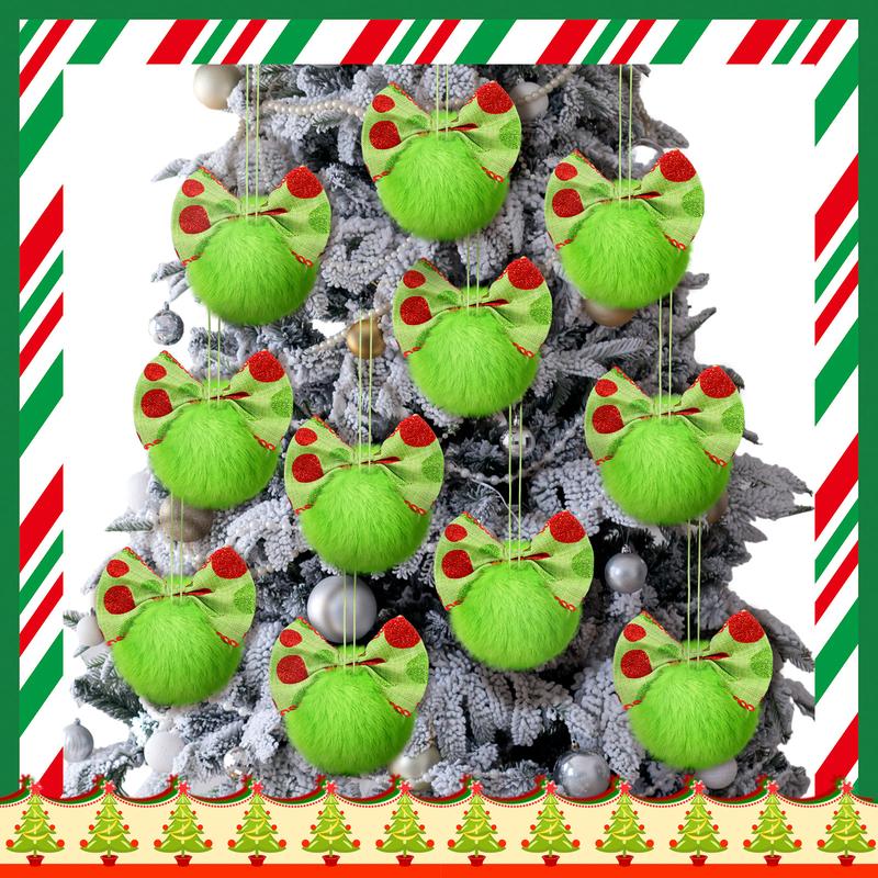 Christmas Clearance Sale Christmas Ornaments 12 Pcs Lime Green Furry Christmas Balls with Bows or Red Heart Cute Green Monster Christmas Decorations Hanging Ornaments for Xmas Tree Holiday Party Home Wall Christmas Decor Christmas White Elephant Gifts