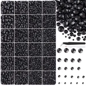 A grid consisting of 24 pieces, each made of 30,000 pieces of resin black diamonds, is suitable for craft clothing, shoes, fabrics, nails, diamond art, nail accessory sets, and comes with tweezers, magnetic pens, and complimentary items.