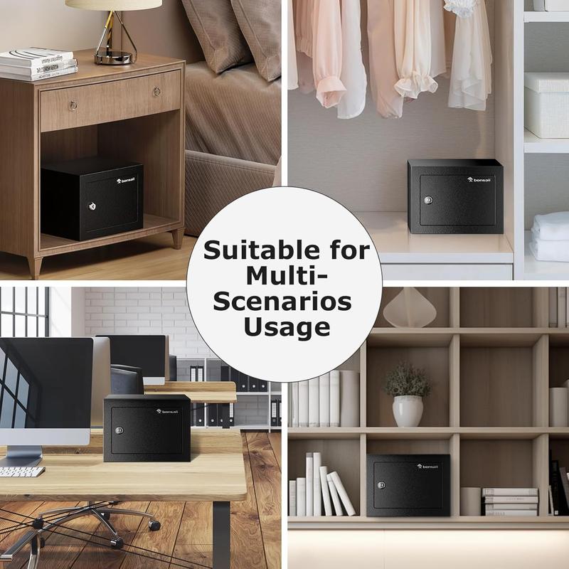 Bonsaii Steel Construction Safe Box with Key Lock, 0.22 Cubic Feet Small Hidden Safe for Home – Secure Money,Cash, and Jewelry (6.69” x 9.06” x 6.69”)