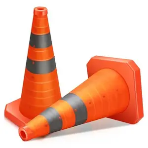 18 Inch Collapsible Traffic Safety Cones, 2 Pack Orange Cones with Reflective Collar, Multi Purpose Pop-up Parking Cones for Road Safety, Parking Lot, Sport and Driving Training