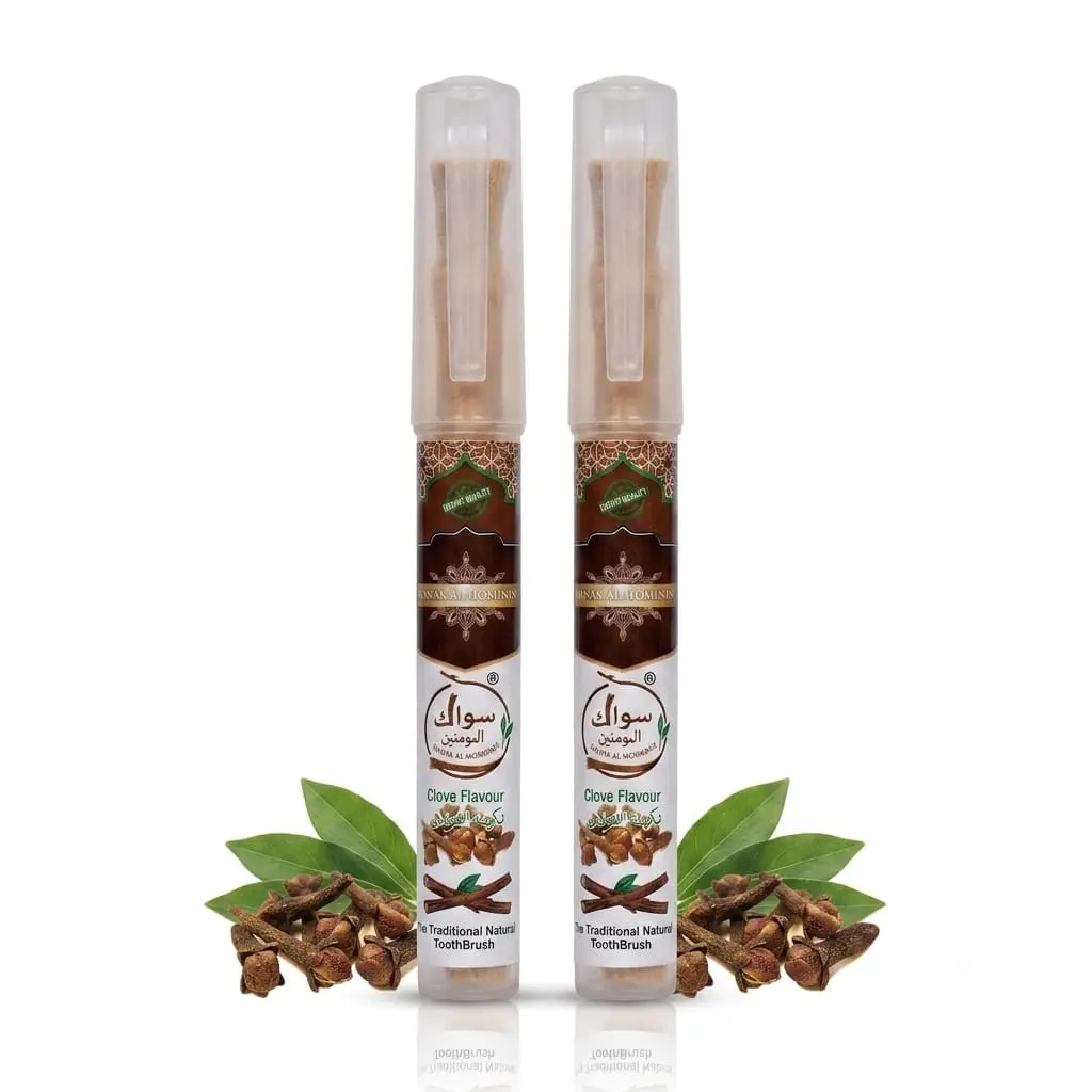 (2-Pack) Clove Miswak Natural Toothbrush Sticks with 6-Inch Luxury Protective Holders - Reusable Adults’ Oral Care Tools for Brightening, Cleansing, Fresh Breath, Non Toxic Toothbrush, Work