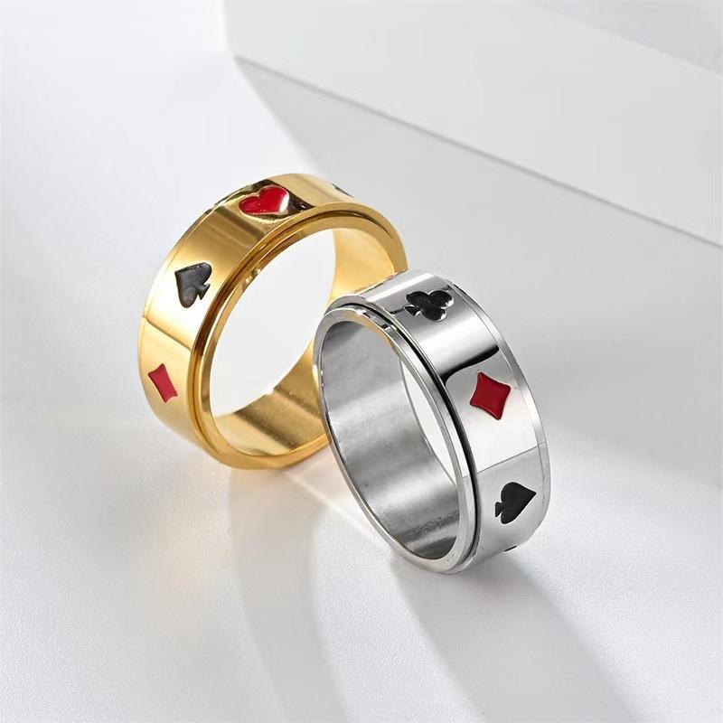 Titanium Steel Rotating Poker Black Red Plum Square Ring with Double Layer Stainless Steel Transport and Decompression Jewelry for Japan and Korea