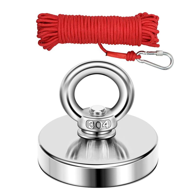 350lbs Strong Neodymium Fishing Magnet with Rope - Heavy Duty Magnetic Fishing Kit, Rare Earth Magnet with Eyebolt for Retrieving in River, Lake & Beach, Underwater Search & Recovery Tool