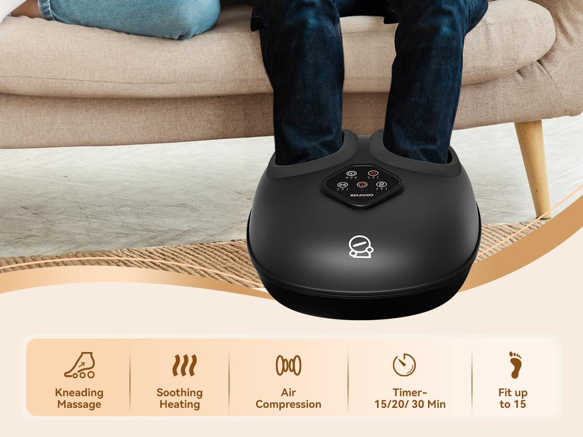 COMFIER 2025 Shiatsu Foot Massager with Heat Compression Kneading Rolling for Neuropathy Plantar Fasciitis Upgraded for Larger Feet Machine Size 15 Home Office Gift for Women Men Adjustable Mum