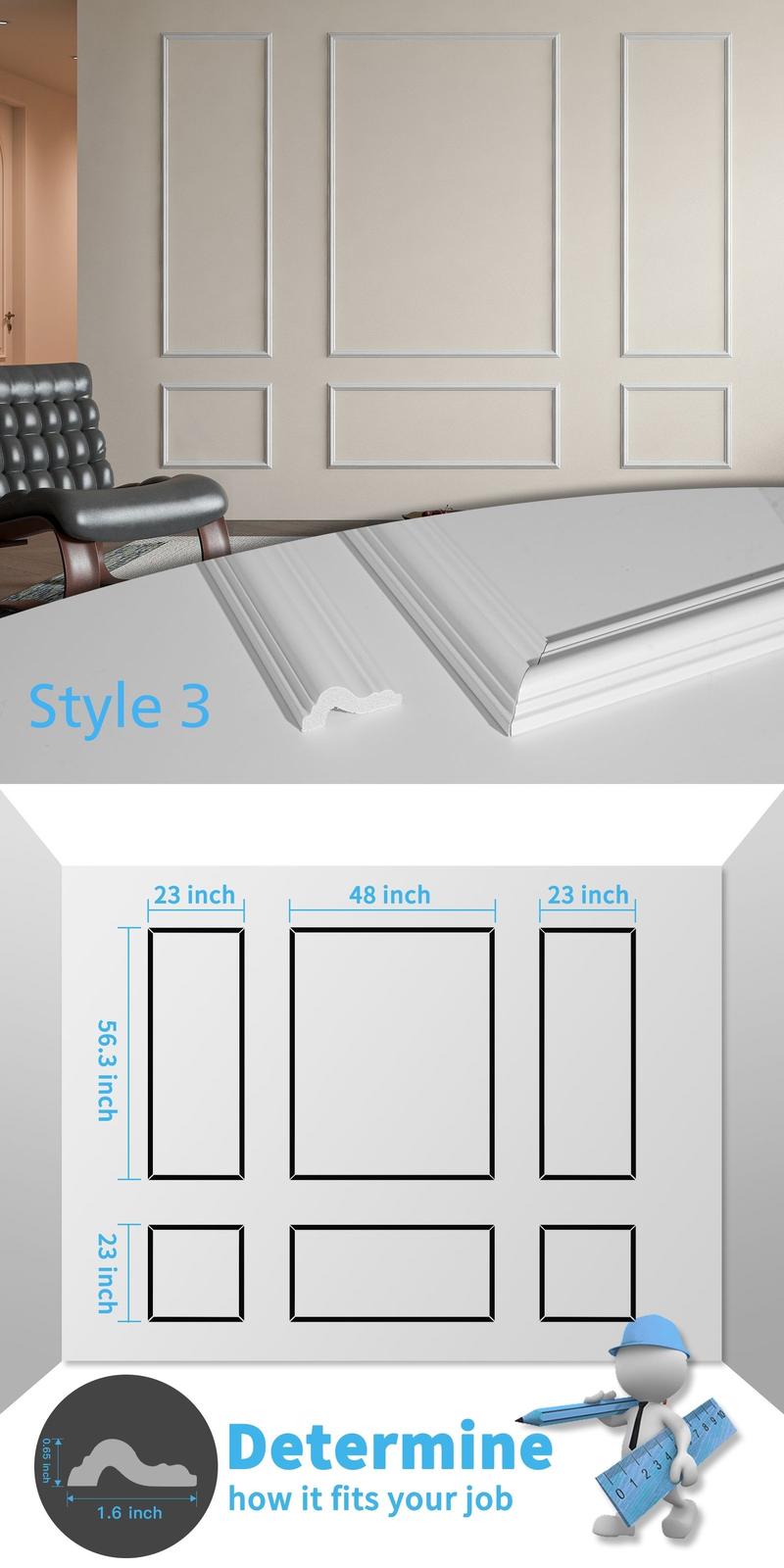 Art3d Pre-Cut Wall Molding Kit – DIY Wainscoting Panels for Interior Walls, Living Room & Bedroom Decor,3 ToP 3 Bottom