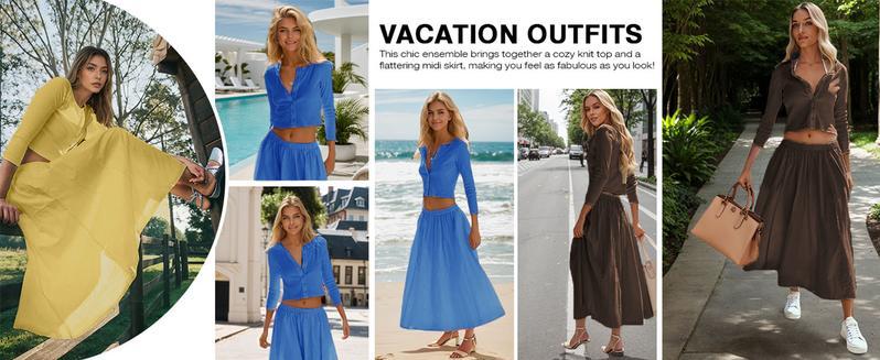 Naeduo Women's 2 Piece Lounge Sets Spring/Summer Ribbed Button Down Cardigan & Elastic Waist Skirt in Soft Breathable Blend for Vacation Outfits SpringStatements Naeduo Women's 2 Piece Lounge Sets Spring/Summer Ribbed Button Down Cardigan & Elastic Waist Skirt in Soft Breathable Blend for Vacation Outfits SpringStatements