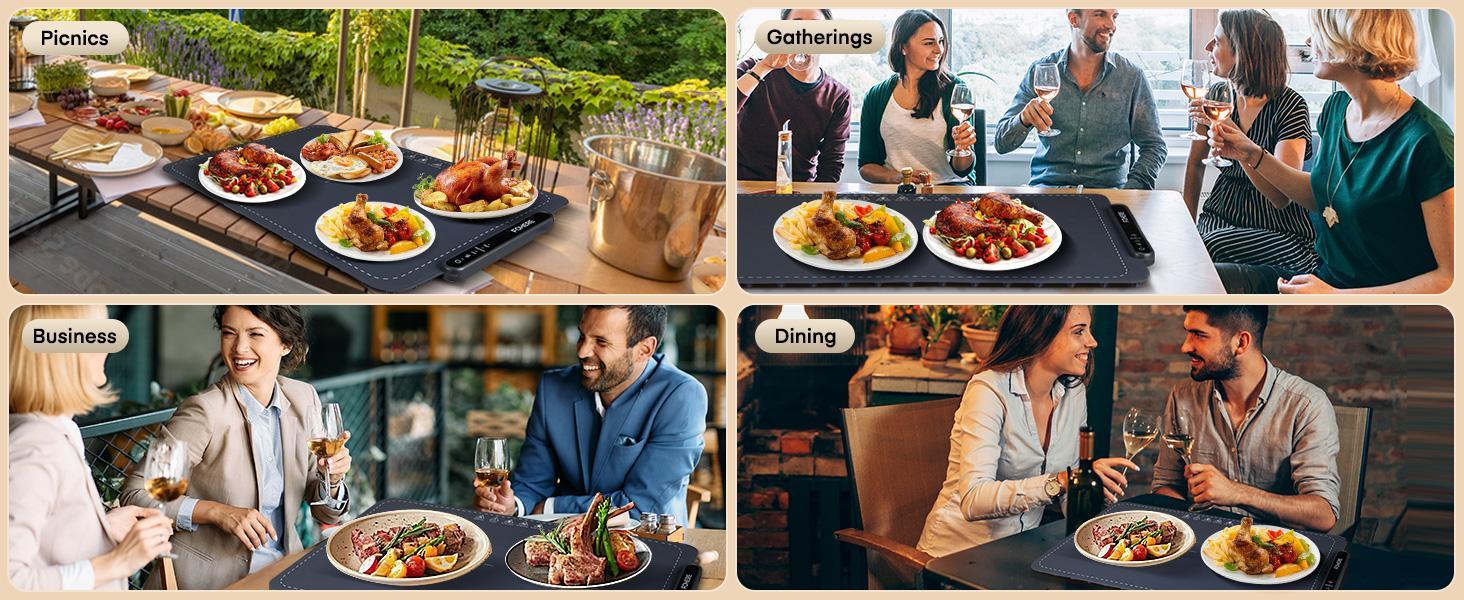 FOHERE Warming Mat for Food Full Surface Heating, 3 Modes, Electric Heating Tray, Keep Food Warm or Defrost, Suitable for Daily Home Use, Parties, Multifunctional, Rollable