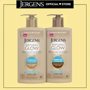 Jergens Natural Glow Hydra Gel Moisturizer + Hyaluronic Acid, Hydrating Tanning Gel Cream for Face and Body, Fragrance-Free Self Tanner, 8.3 Oz