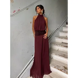 Darwinn Drop Waist Sequin Detail Maxi Dress Burgundy