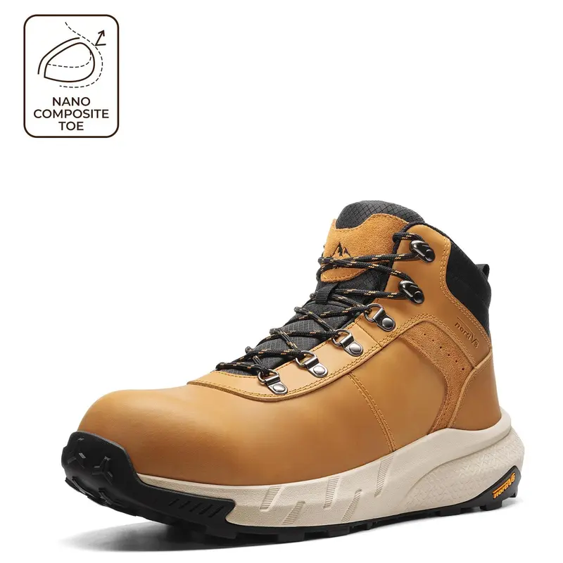 【Fall Deals】NORTIV 8 Men's Nano Composite Toe Work Boots, Closed-Laced Round Toe Footwear with Leather Upper, TPU & Rubber Laces, Anti-Fatigue Lightweight Slip-Resistant Breathable ASTM F2412-24 DriftShield-Nano All-Season Safety Shoes for Warehouse Worke