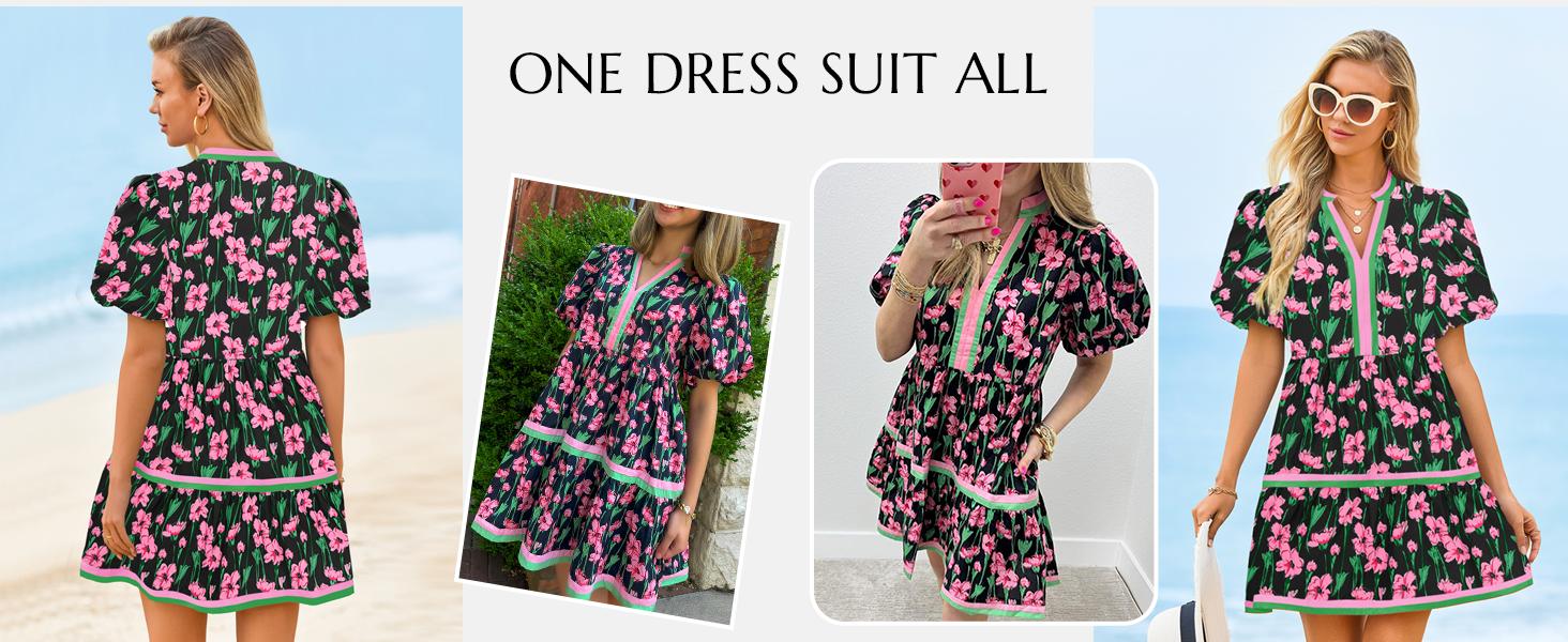 Cicy Bell Womens V Neck Floral Mini Dress Short Puff Sleeve Patchwork Summer Casual Boho Dresses Soft Fabric & Comfortable Fit Cicy Bell Womens V Neck Floral Mini Dress Short Puff Sleeve Patchwork Summer Casual Boho Dresses Soft Fabric & Comfortable Fit