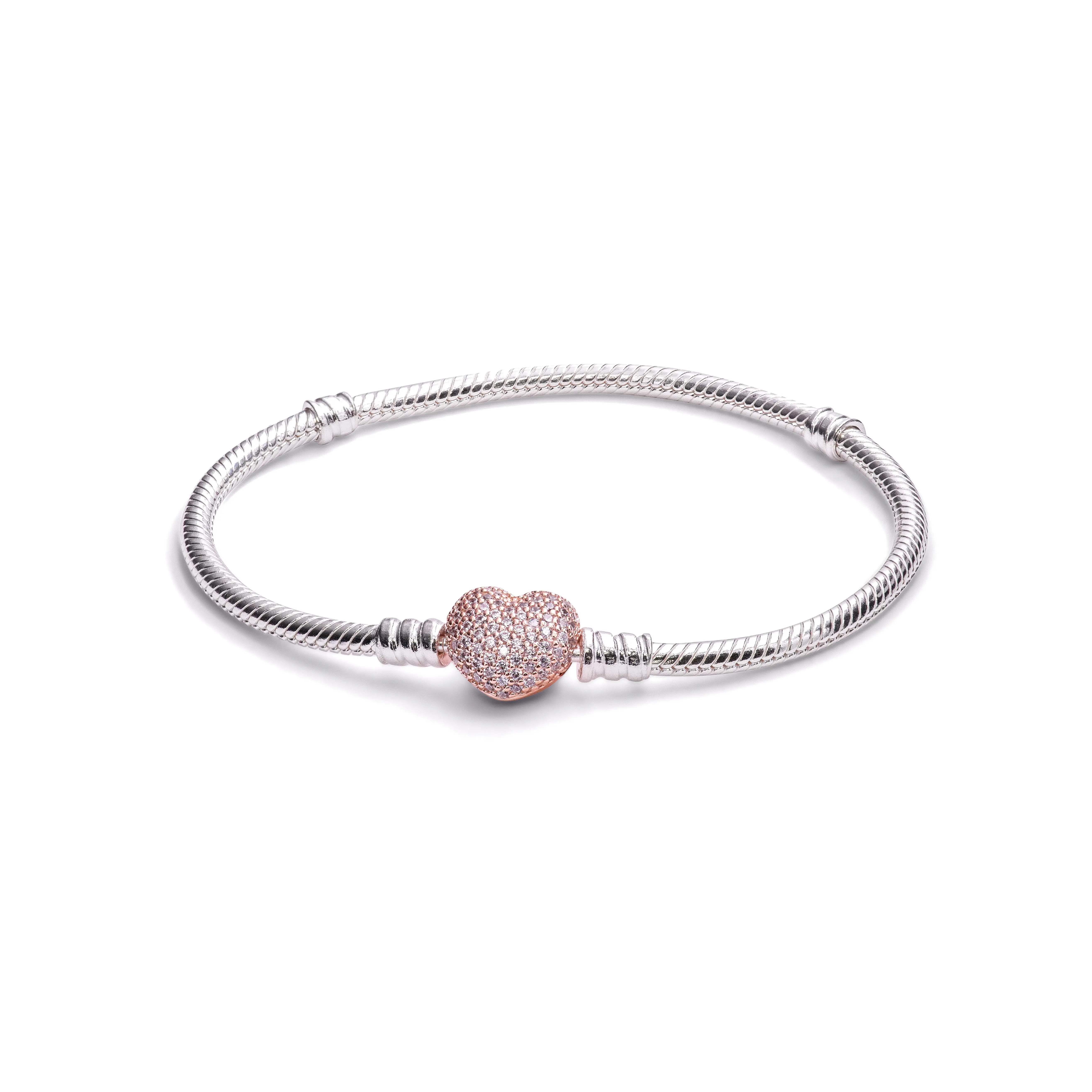 PANDORA Rose Pave Heart Clasp Sterling Silver Bracelet - 586292CZ-17