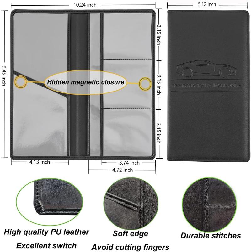 Car Registration and Insurance Holder, Car Organizer Premium Leather Registration and Insurance Card Holder,with Magnetic Shut for Cards, Essential Document, Driver License