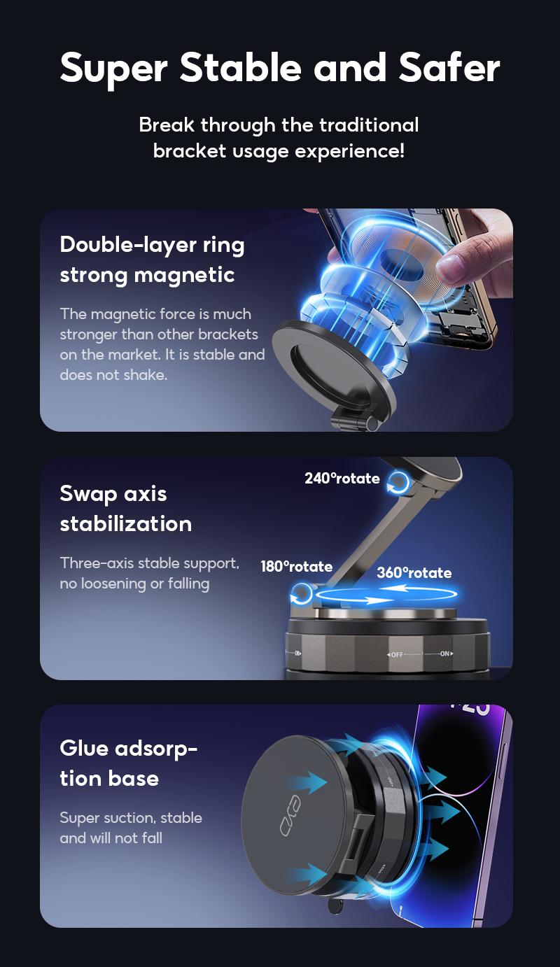 EYD VP05X Magnetic Vacuum Suction Phone Holder, 360° adjustable, strong magnetic adsorption, foldable, universal car and desktop stand.