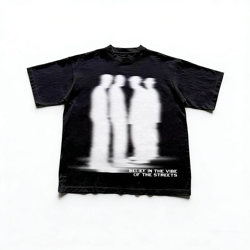 Street Atmosphere Virtual Shadow Characters Shadow Graphic Cotton T-Shirt, grunge y2k emo scene tapout goth amity affliction style clothes, Unisex T-shirt