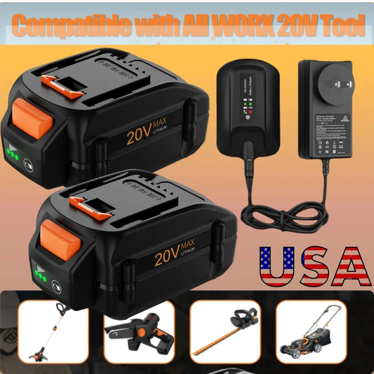 20V High-Capacity Lithium-Ion Batteries & WA3525 Series Charger - 1×3.5AH Battery+1×Charger, Over-Charge Protection, Low Power Consumption IC Design, High Capacity Circulatory Function, Compatible with WORX 20V WA3520 MAX 8.0AH Power Tool Accessories