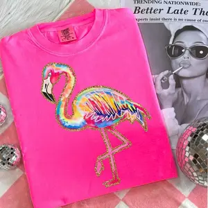 Comfort Colors Summer Flamingo Shirt, Playful Coastal Vibes Tee, Retro Neon Beach Party Outfit, Trendy Tropical Coquette Design, Aesthetic Oversized Summer Gift