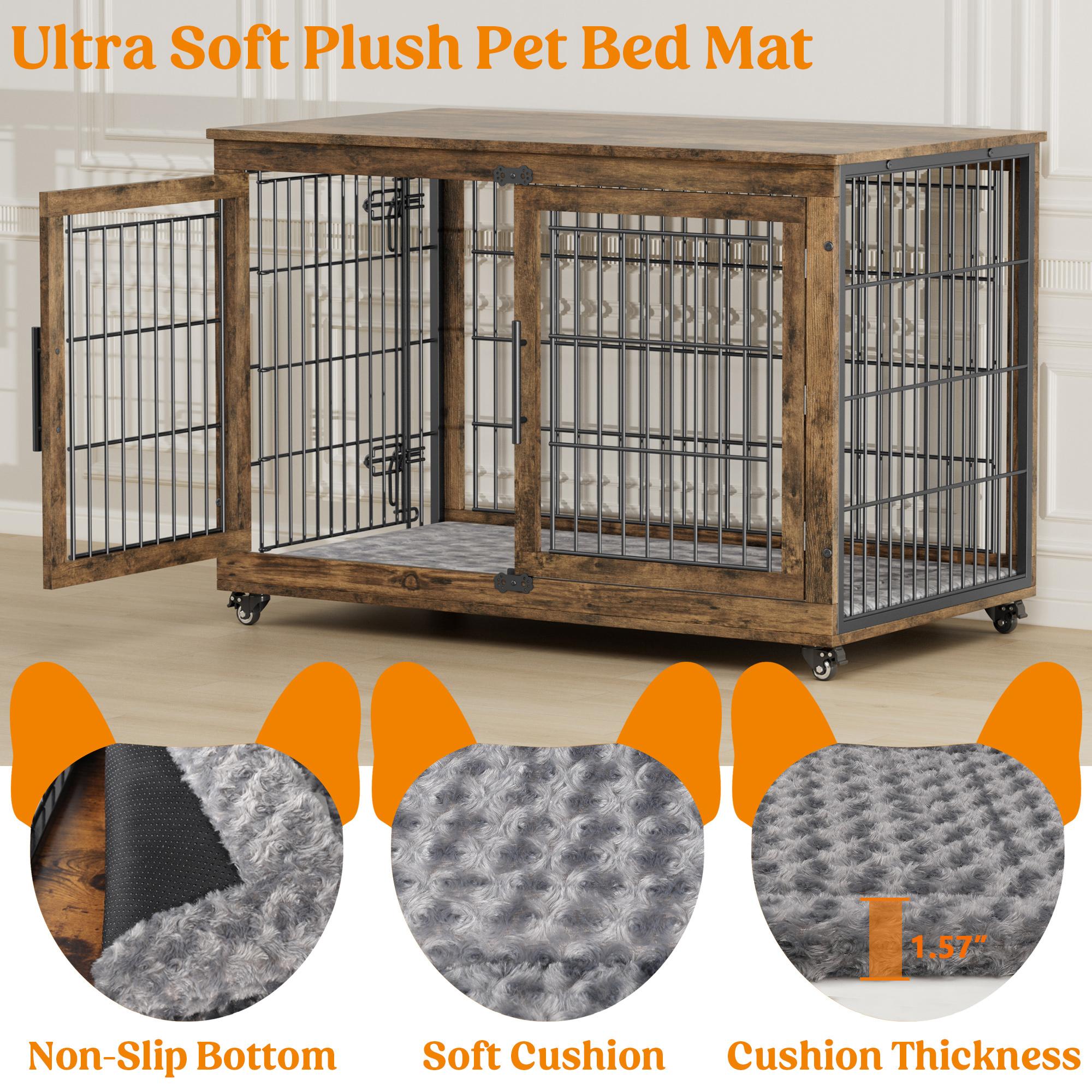 Aowos Wooden Dog Crate Furniture, Stylish Dogs Kennel for Small to Extra Large, Double Door & A Cushion & 360° Wheel, Single Door & 2 Bowels, 27''/32''/38''/44'', Metal, Chew-Proof Design, Dog Cage Aowos Wooden Dog Crate Furniture, Stylish Dogs Kennel for Small to Extra Large, Double Door & A Cushion & 360° Wheel, Single Door & 2 Bowels, 27''/32''/38''/44'', Metal, Chew-Proof Design, Dog Cage