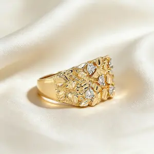Fashionable openwork diamond-inlaid asymmetrical brushed ring with folds and-accented luxury design