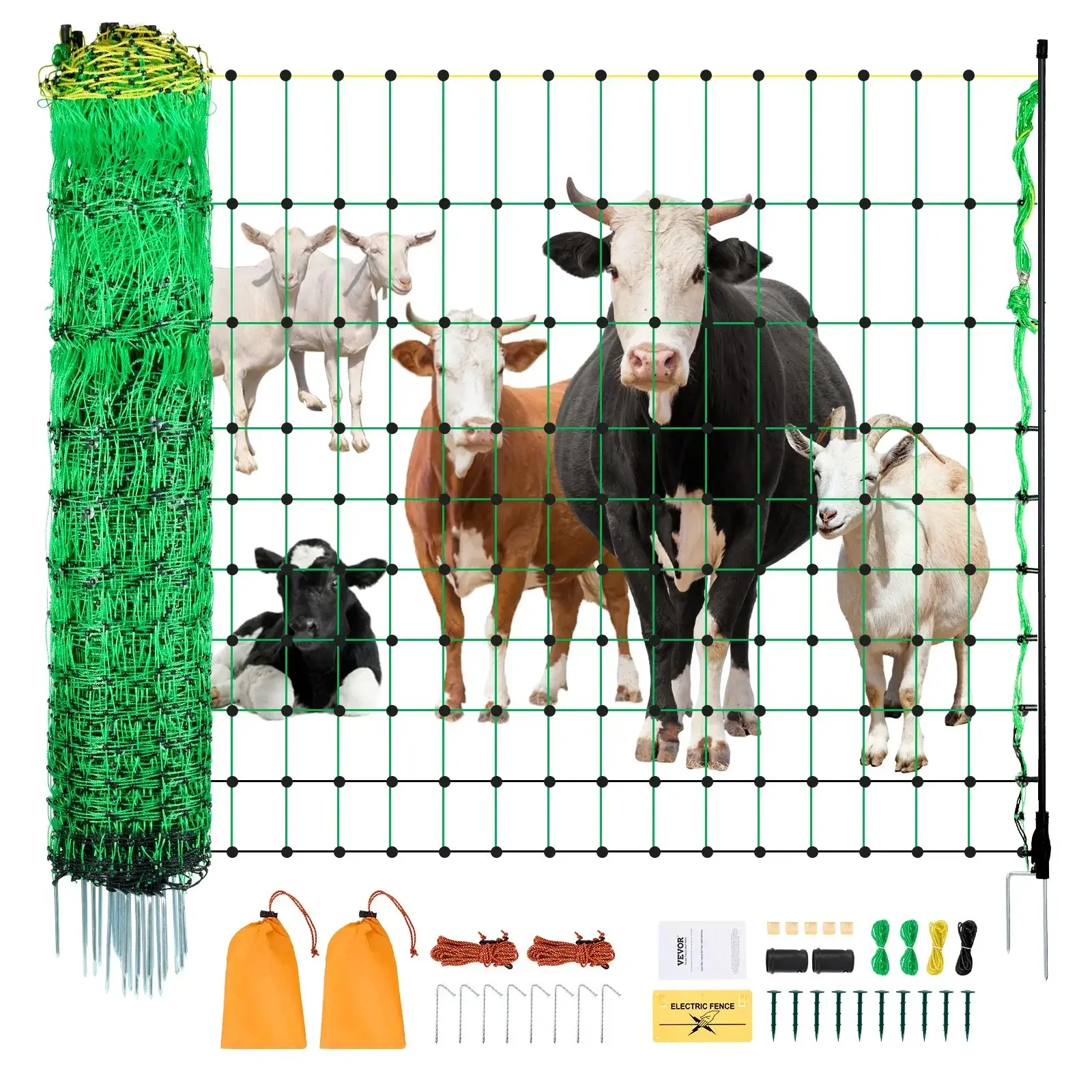 【Summerfinds】VEVOR Electric Fence Netting Chicken Wire Fence Kit, 48" H x 168' L PE Mesh with Posts & Double-Spiked Stakes, Portable Utility Chicken Cage Fencing for Poultry, Ideal for Backyards & Farms, Chicken Coop Enclosure, Solar Panels