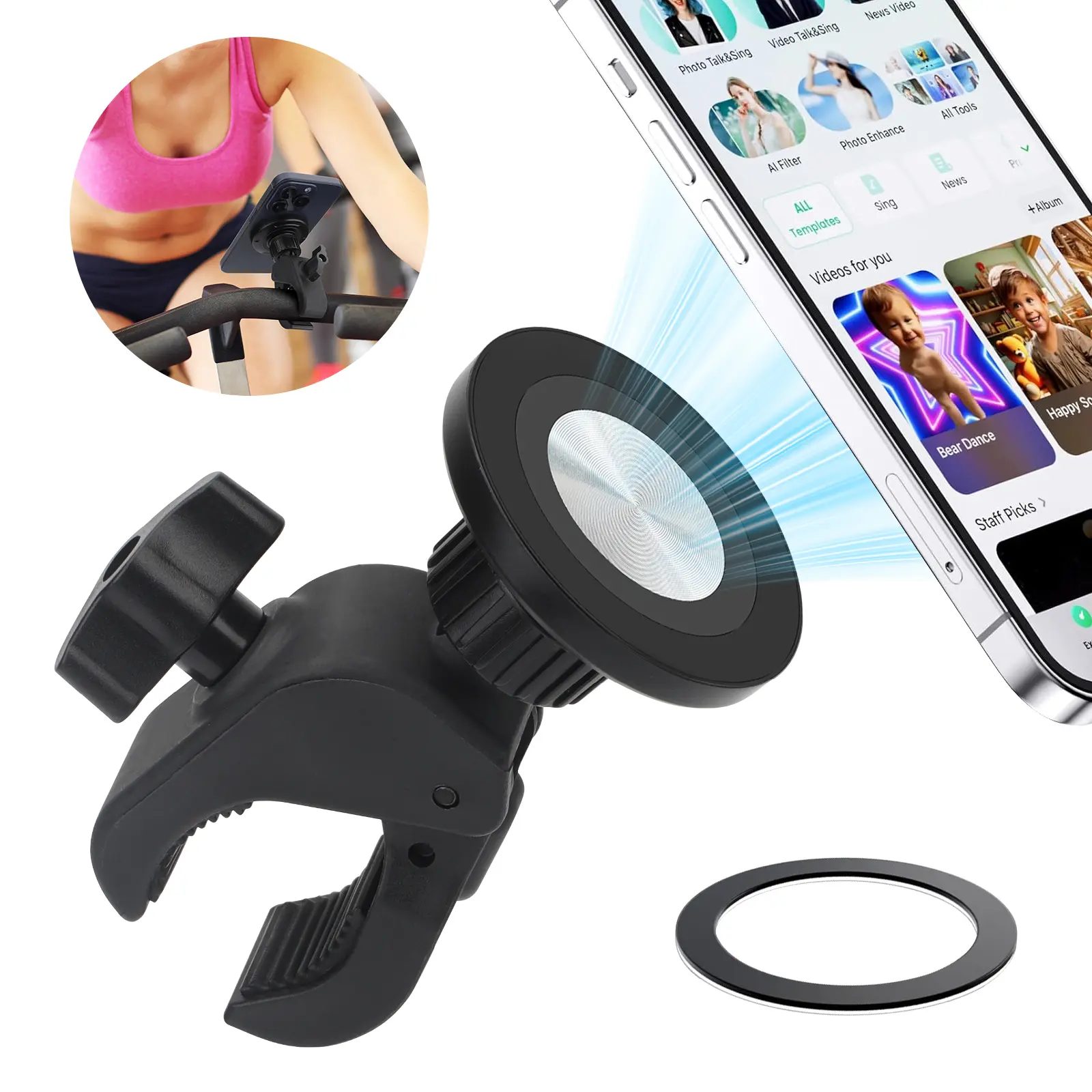 Magnetic Cell  phone    Holder Mount - Adjustable Cell  phone    Holder for Treadmill,Gym Fitness Equipment,Golf Cart,Stroller,Fits for Most Smartphones