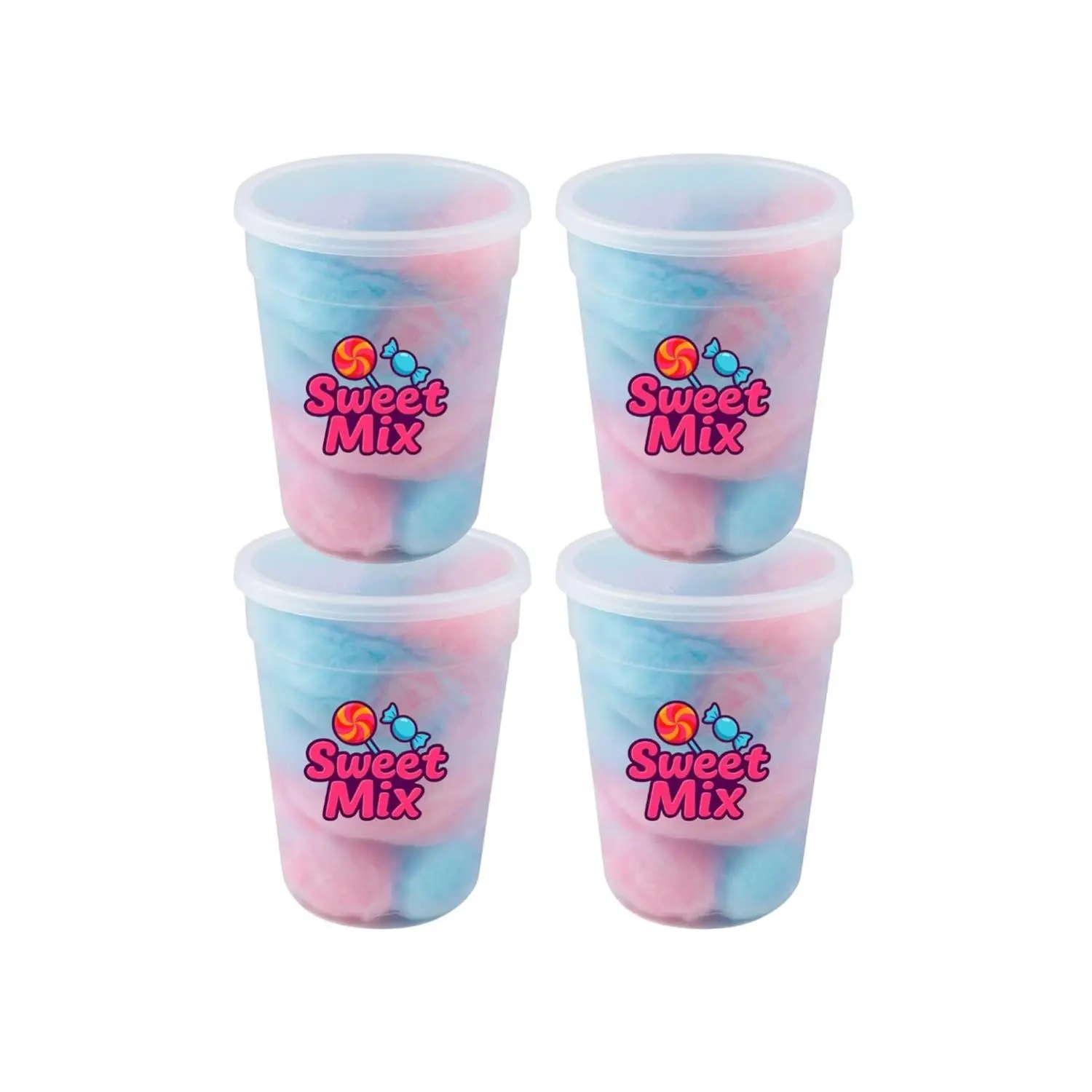 4 Pack Sweet Mix Gourmet Cotton Candy - Classic Pink & Blue Blend 2oz Tub - Premium Candy for Parties, Birthdays, Movie Night & Gifts - Bottled Happiness