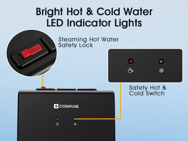 Top Loading Water Cooler Dispenser 5 Gallon Hot & Cold with Freezer Cabinet Child Safety Lock for Home Office Apartment Dorm Gym