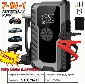 2-in-1 Portable Car Jump Starter 150PSI Air Compressor, 12V Battery Booster Up to 8.0L Gas/6.0L Diesel, LED Light & USB Charging