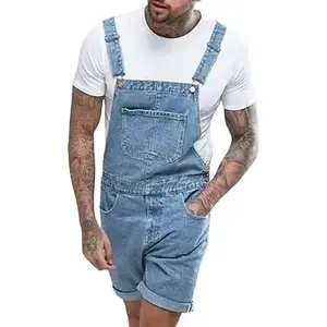 Runcati Men's Denim Shorts Bib Overall Jean Romper Casual Loose Fit Walkshort Button Pockets Summer Jumpersuit