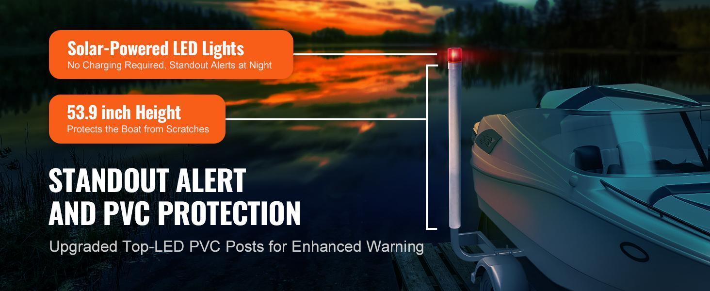VEVOR Boat Trailer Guide with LED Illumination, TikTokShopBlackFriday, 20"-60"  Flexible Height Guide Poles, Pair of Corrosion-Resistant Steel Supports, Equipped with PVC Sleeves, Suitable for Ski, Fishing, or Sailboat Trailers
