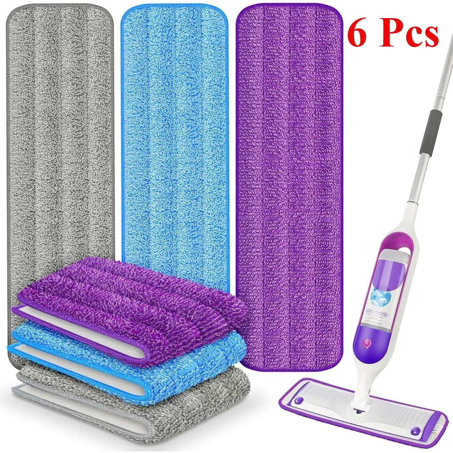 6 Pack Reusable Mop Pads for Swiffer PowerMop, Super Absorption, Multi-Surface Hardwood Floor Cleaning, Machine Washable Up to 100 Times, Durable, Suitable for All Finished Floors