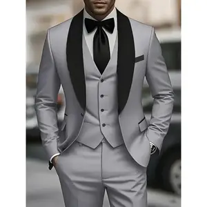 Men's Green 3-Piece Formal Suit - Business Wedding & Graduation Outfit, Fruit Collar Jacket & Trousers Long Sleeve Menswear Polyester Pants Shirt Top Vest Viscose