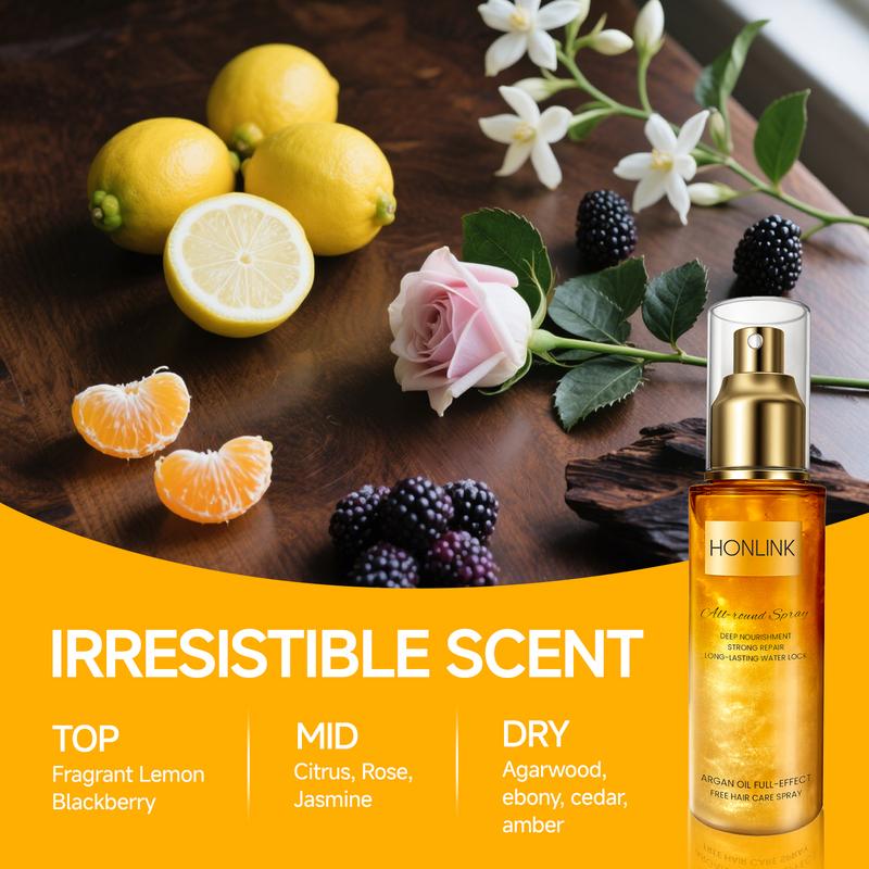 HONLINK All-In-One Leave In Multi-Tasking Leave-In Hair Spray, for All Hair Types, Heat Protection, Detangling & Frizz Control, Infused with Vitamin E & Argan Oil, Color Safe, Vegan