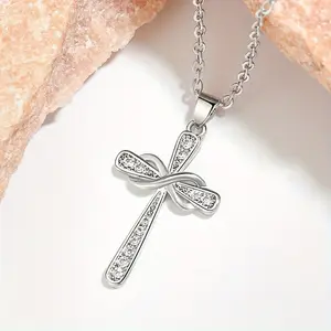 Twist Cross Design Women's Pendant Necklace Silver Color Chain Exquisite Bridal Accessory Fancy Gift Fashion Jewelry