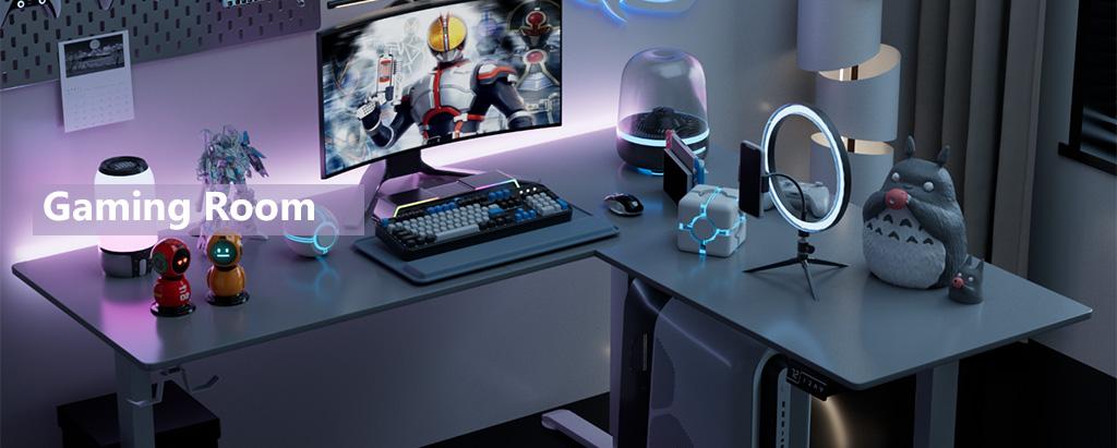 Furmax L Shaped Standing Desk Adjustable Corner Stand up Desk 63 x 55 Inch Electric Standing Computer Workstation with Preset Heights 63 x 55 Inch gaming desk Organized Headphone Hook