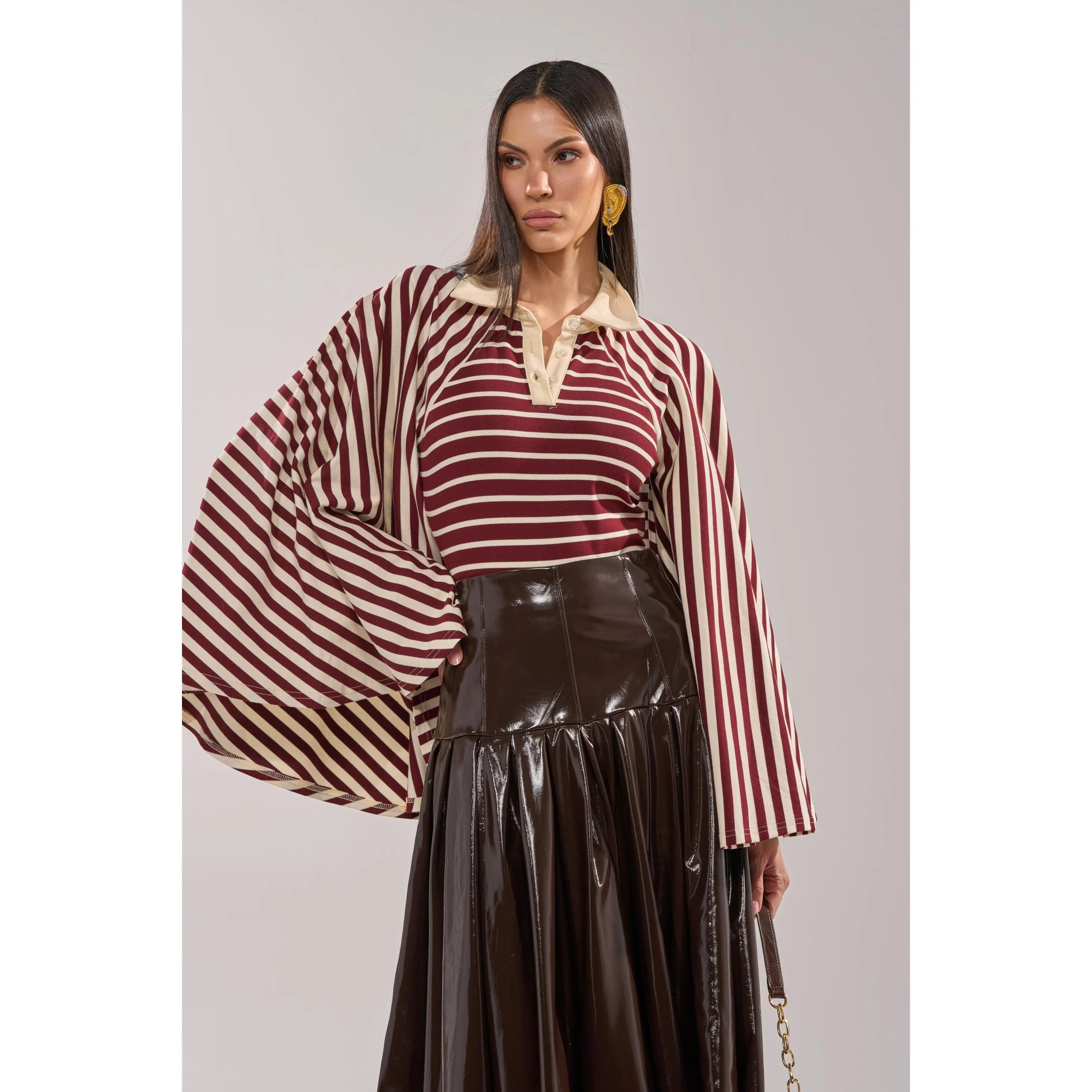 ALMA STRIPE COLLARED BODYSUIT