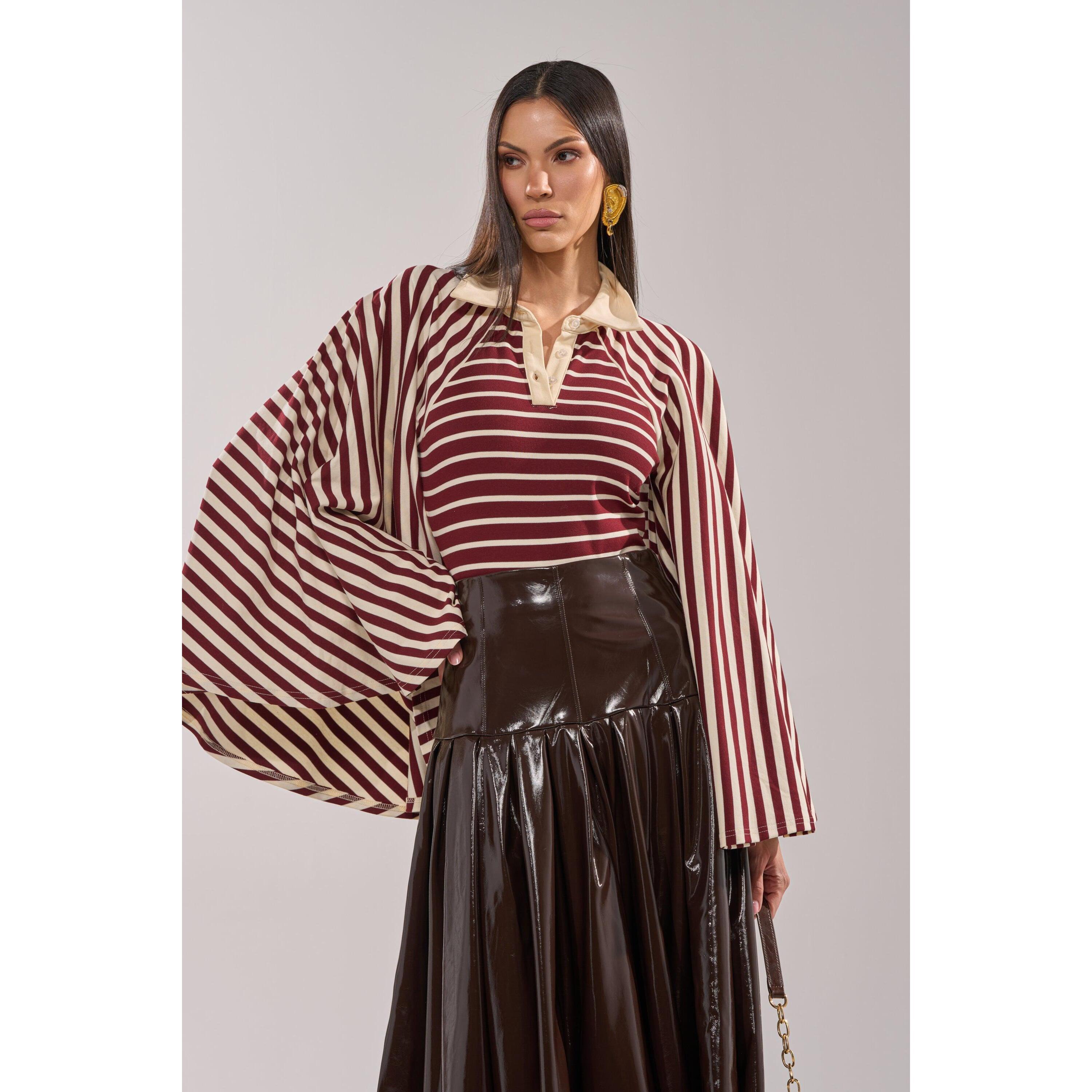 ALMA STRIPE COLLARED BODYSUIT