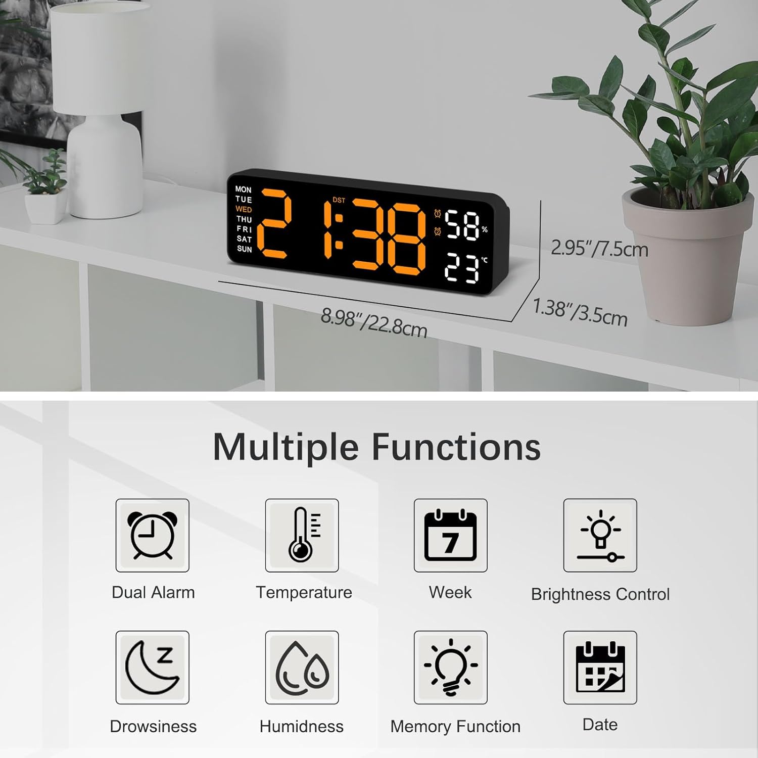 Digital Wall Clock,Large Display Digital Clock with LED Technology,Countdown Dimmer,DST Date, Week Temperature,Large Display,Halloween/Christmas Gifts