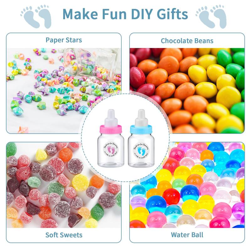 24/48 Pcs Baby Shower Prize Mini Baby Bottles Chug Plastic Milk Bottles Candy Baby Bottles with Thank You Showering Stickers and Bows Thank You Gifts for Guests,Birthday Party Baby Shower Favors Gift