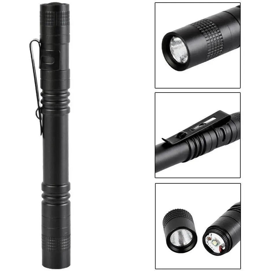 2-Pcs High-Quality Aluminum Alloy LED Pen Torches, 500 Lumens, Waterproof, 0.9oz Lightweight, 5.3in Compact Size, AAA-Powered, Clip for Easy Attachment, for Adults’ Outdoor Camping Emergencies