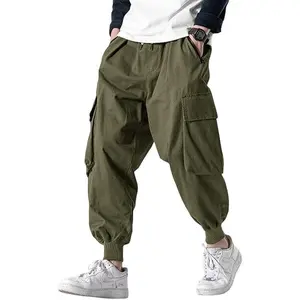 Runcati Men's Joggers Pants Casual Baggy Cotton Drawstring Tapered Sweatpants Cargo Hippie Loose Fit Trousers with Multi-Pocket