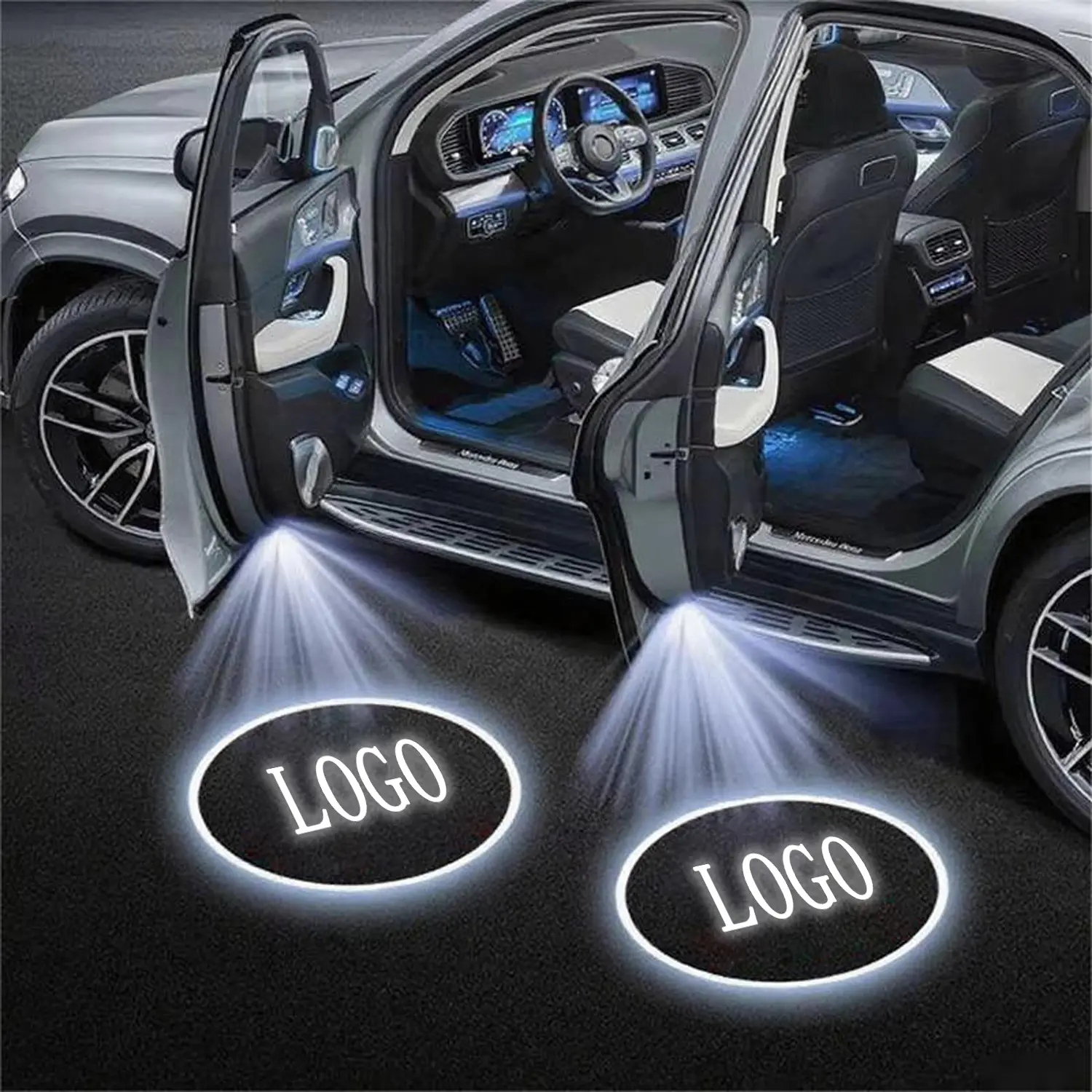 2Pcs HD LED Car Door Welcome Logo Projector Lamps Sensor-Equipped Universal Automotive Interior Decorative Lighting Accessories (Battery Not Included)